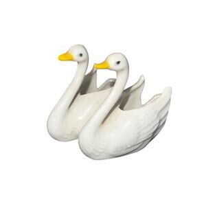 Vintage White Porcelain Swans Decorative Knick Knack home decor